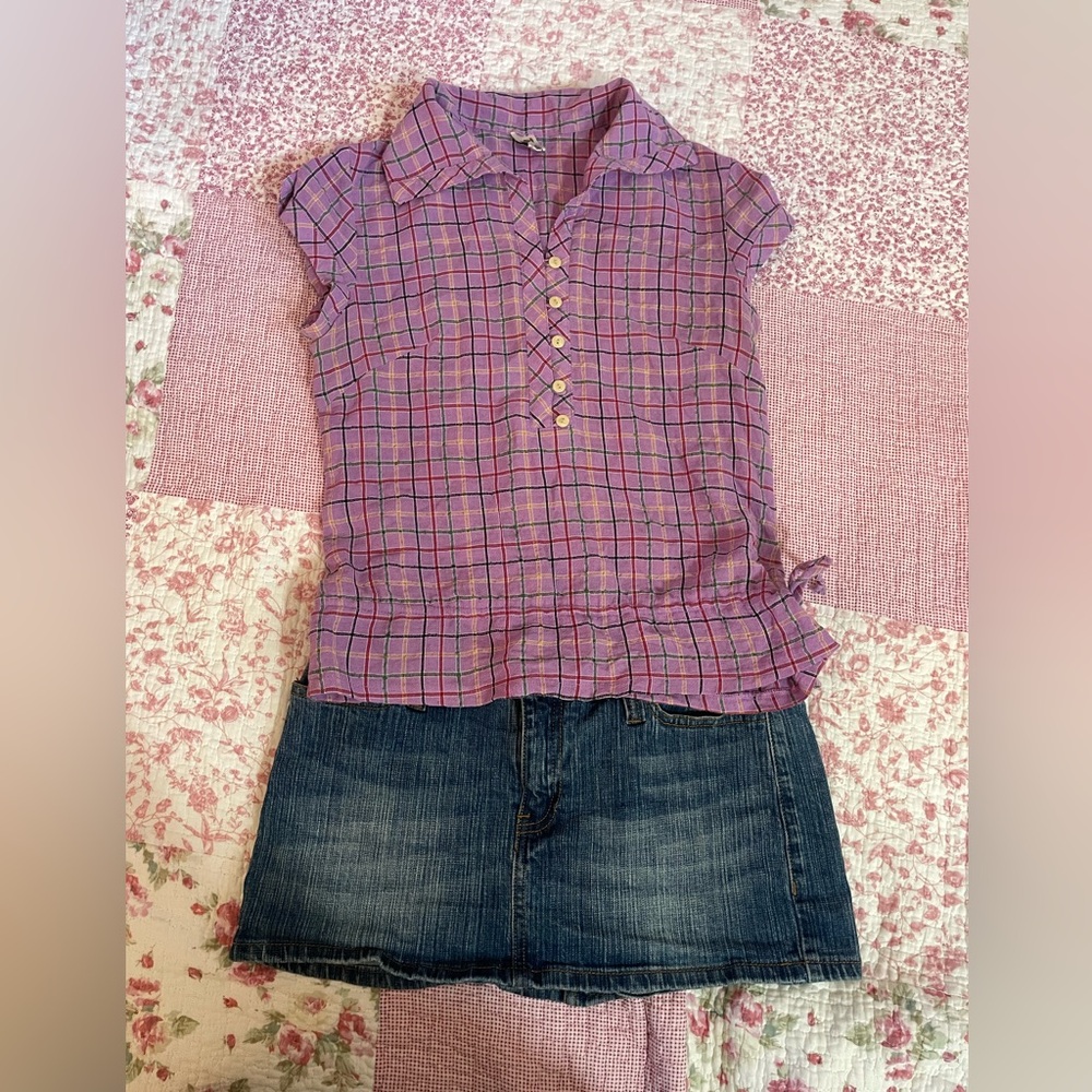 Y2K Purple plaid button up